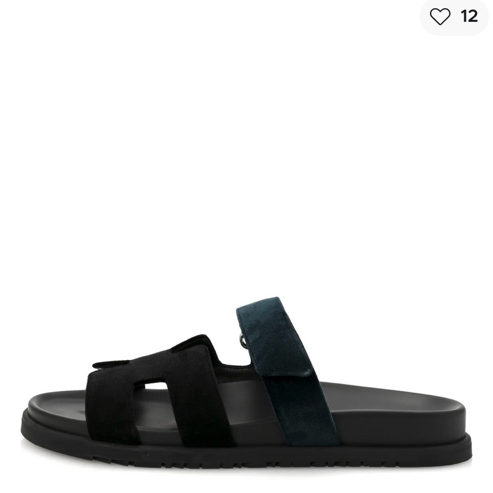 Hermes Black and Dark Green Sandals